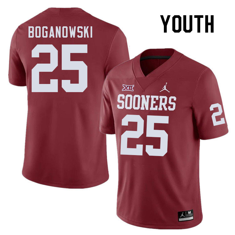 Youth #25 Michael Boganowski Oklahoma Sooners College Football Jerseys Stitched-Crimson